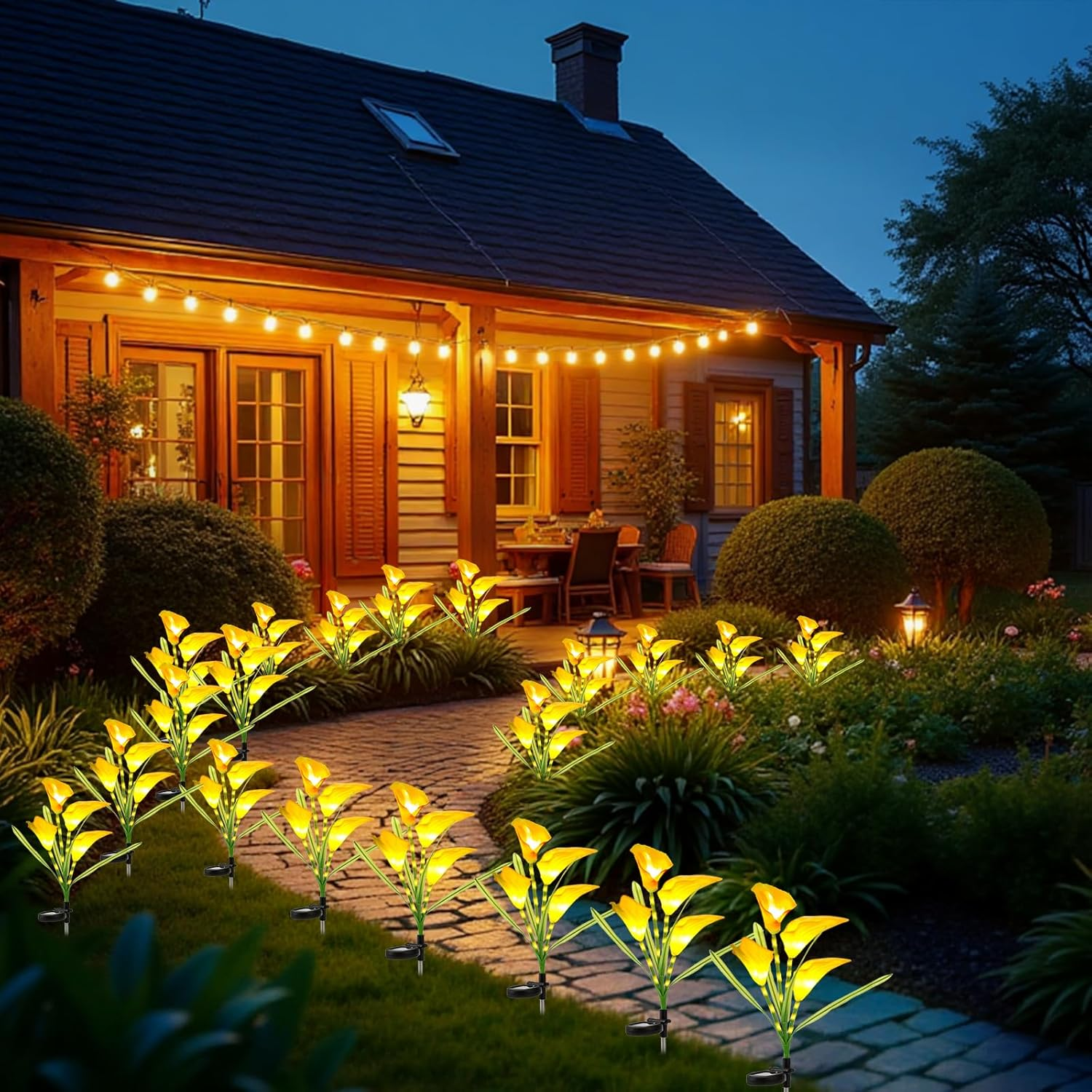 Acxilexy Pack of 2 Solar Garden Lights Outdoor, Calla Lily Flower Light with 32 Leds and 4 Flowers, Waterproof Flower Lantern, Solar Lights for Patio, Lawn, Patio, Christmas Decorations - Calla image number 2