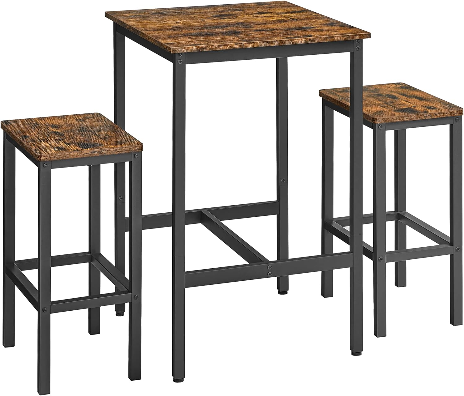 VASAGLE Bar Table and Chairs Set, Square Table with 2 Stools, Dining Pub Set for 2, Space Saving for Kitchen Breakfast, Living Room, Party Room, Rustic Brown and Ink Black image number 3