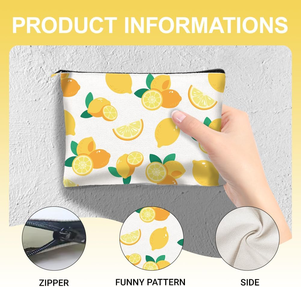 Doodlream 16Pcs Canvas Fruits Makeup Bag, 23 X 15 Cm Oranges Lemons Pineapples Cosmetic Bags Travel Organizer Portable Accessories with Zipper, Toiletry Large Capacity, Purse Organizer Pouches image number 2