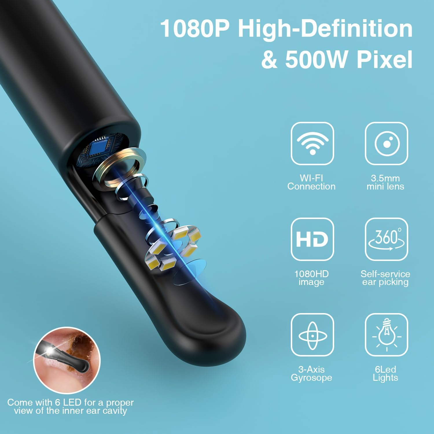 S23 Earwax Removal Camera, Ear Wax Removal Tool 1080P FHD Video, Earwax Removal Kit with 8 Pcs Ear Set, 6 LED Lights Visual Ear Cleaner, Rechargeable Earwax Cleaner for Ios & Android