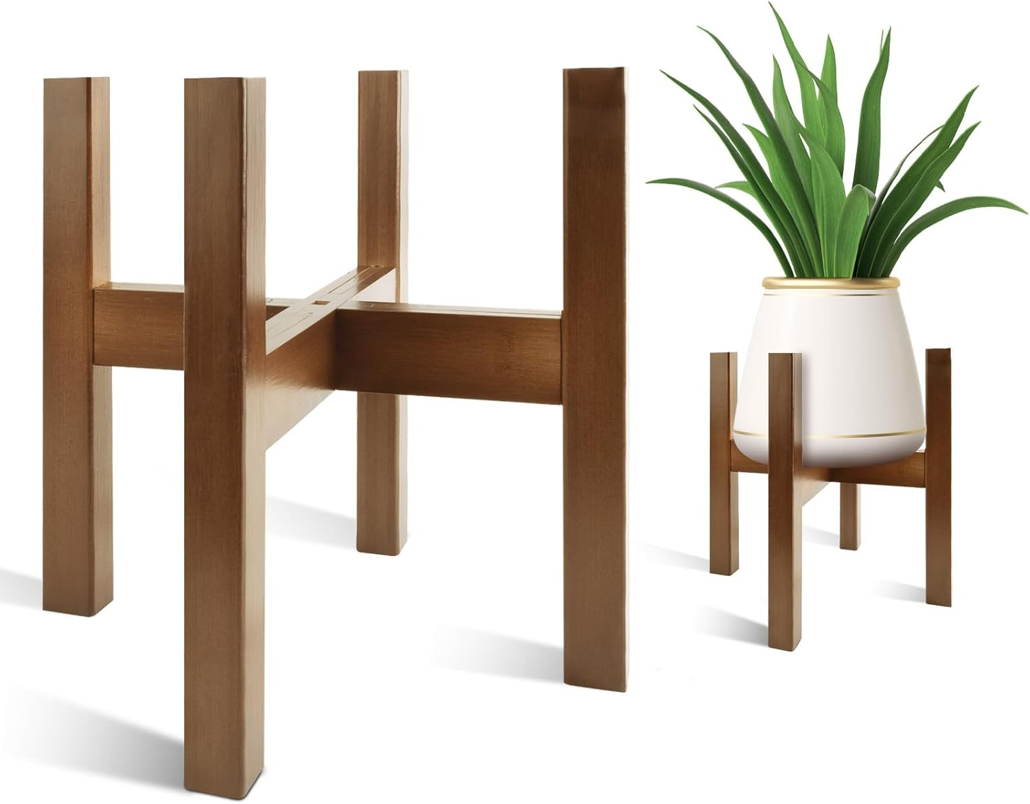 Natural Bamboo Plant Stand Indoor, Adjustable Plant Shelf Indoor Fits 8-12 Inch Pots, Mid Century Modern Decor to Refresh Your Space(Pot & Plant Not Included) image number 6