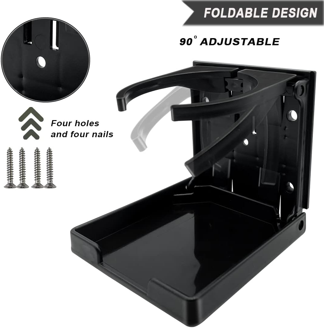 2 Pack Adjustable Folding Cup Holder Insert Cupholder with Screws and Tapes, Plastic Bottle Drink Holder for Caravan Trucks Car Rvs Vans Marine Autos Boats image number 1