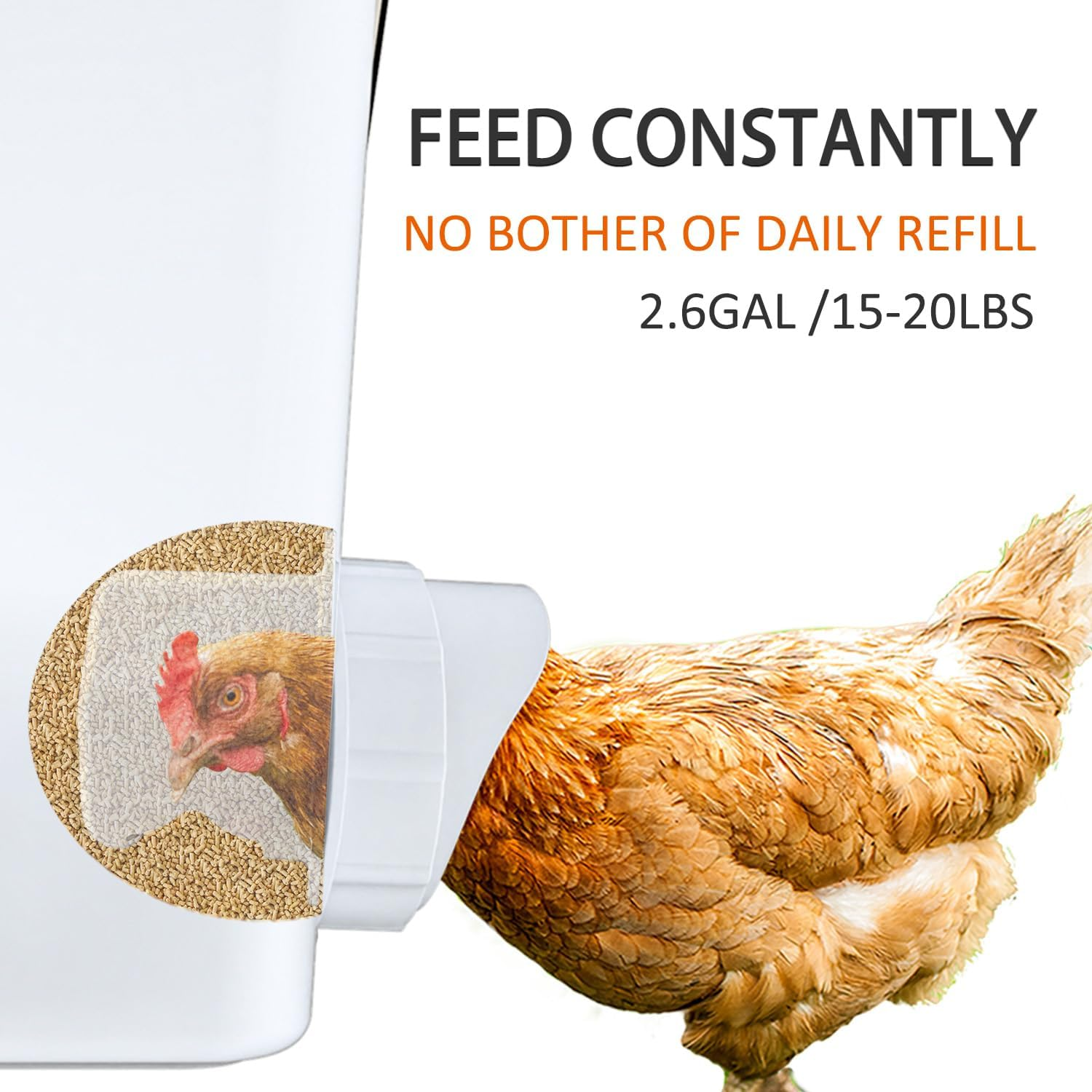 Large Automatic Chicken Feeder and Waterer Set 20Lb/ 3 Gallon Chicken Water Feeder Poultry Feed Bucket (3 Gallon and 20 Pounds, White) image number 6