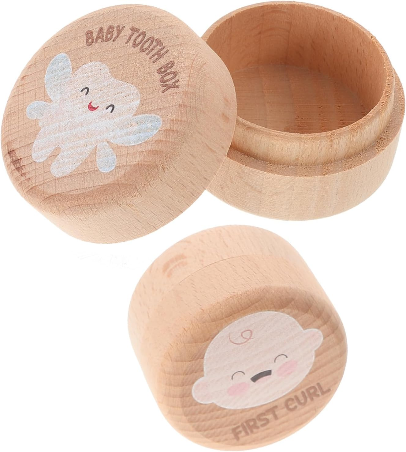 2Pcs Wooden Tooth Keepsake Box Set for Kids round Baby Tooth Holder for Boys and Girls image number 3
