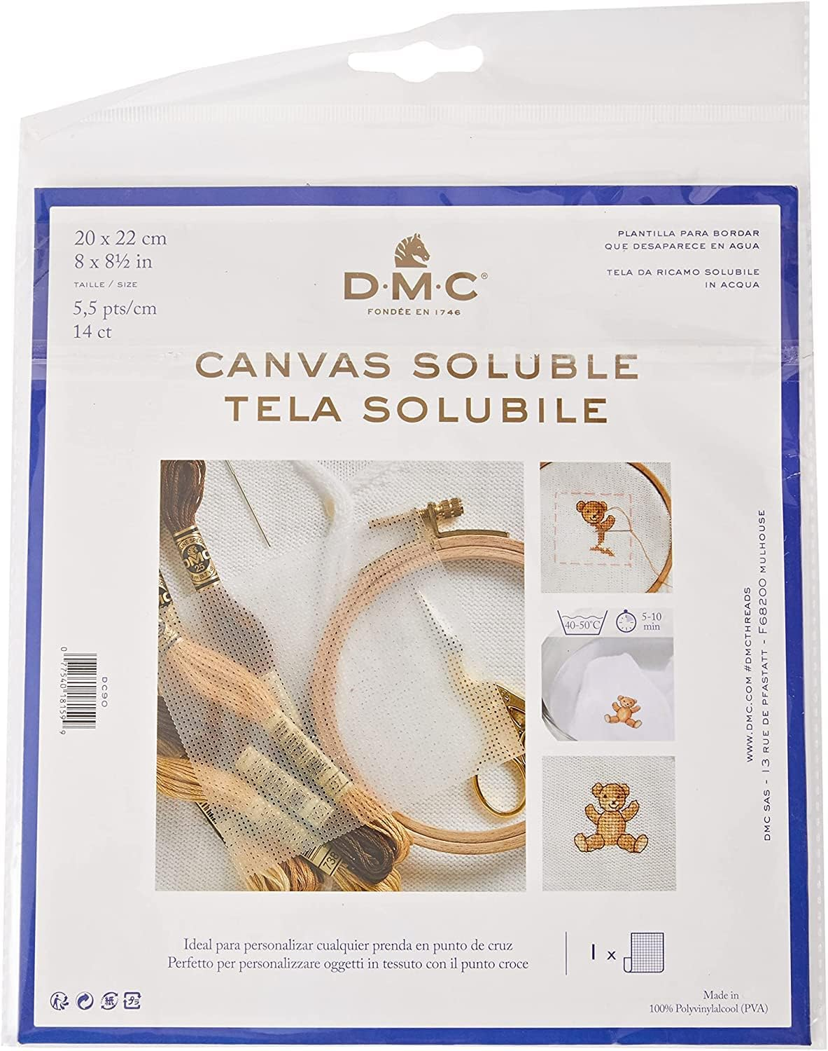 DMC DC90 Water Soluble Cross Stitch Canvas, 8 by 8-1/2-Inch, White, 14 Count image number 2
