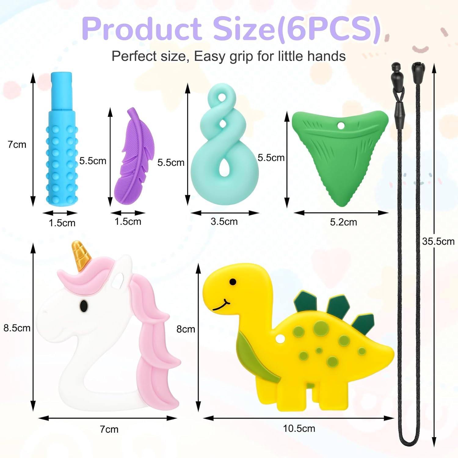 Chew Necklaces for Adults and Babies - Pony 5-Piece Set, Bpa-Free Silicone Sensory Chew Necklaces for Anxiety Relief, with Massage Blocks to Relieve Teething Pain, Stimulates Oral Movements image number 4