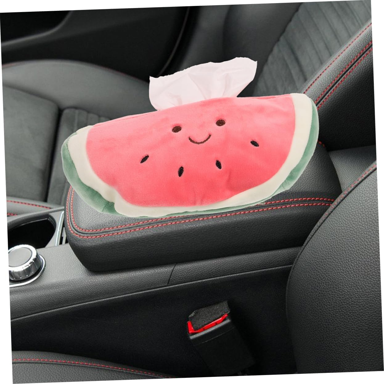 2Pcs Cute Watermelon Car Tissue Box Holder Soft Plush Pocket Tissue Holder for Vehicle Interior and Home Use Car Accessories image number 3