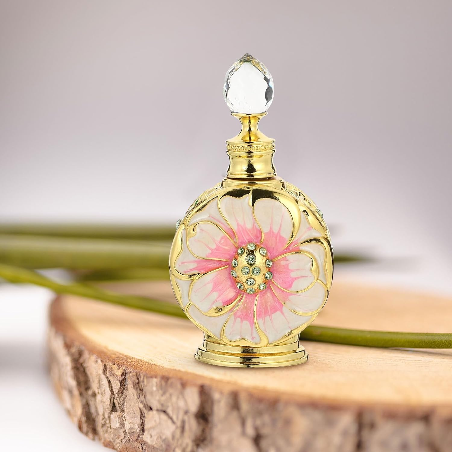 BCOATH 12Ml Pink Rose Shaped Glass Essential Oil Bottle Cosmetic Perfume Dispenser Refillable Storage Container for Personal Care and Travel Use image number 2