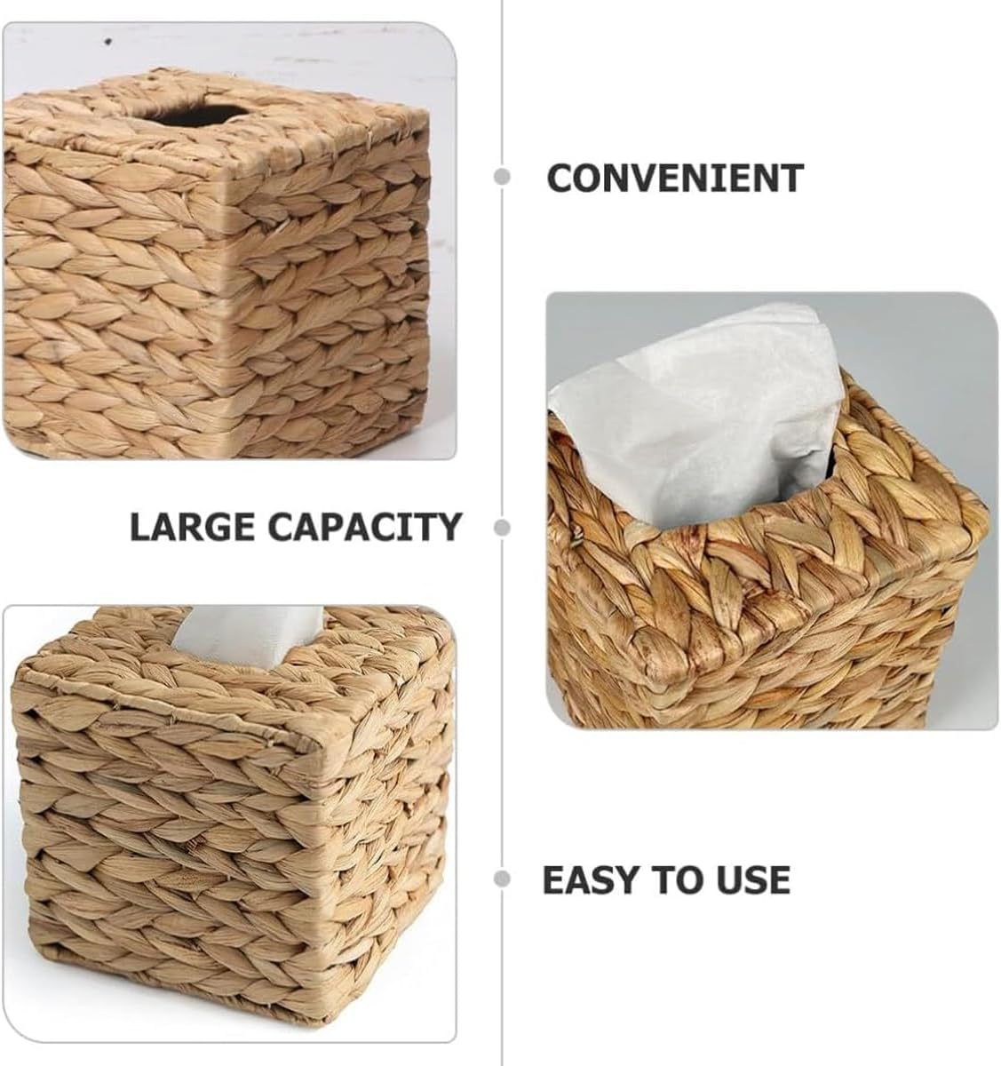 AIMALL Handwoven Water Hyacinth Tissue Box Cover, 5.7 X 5.7 X 5.9 Inches Square Woven Desktop Tissue Holder, Pastoral Style for Home and Office image number 1