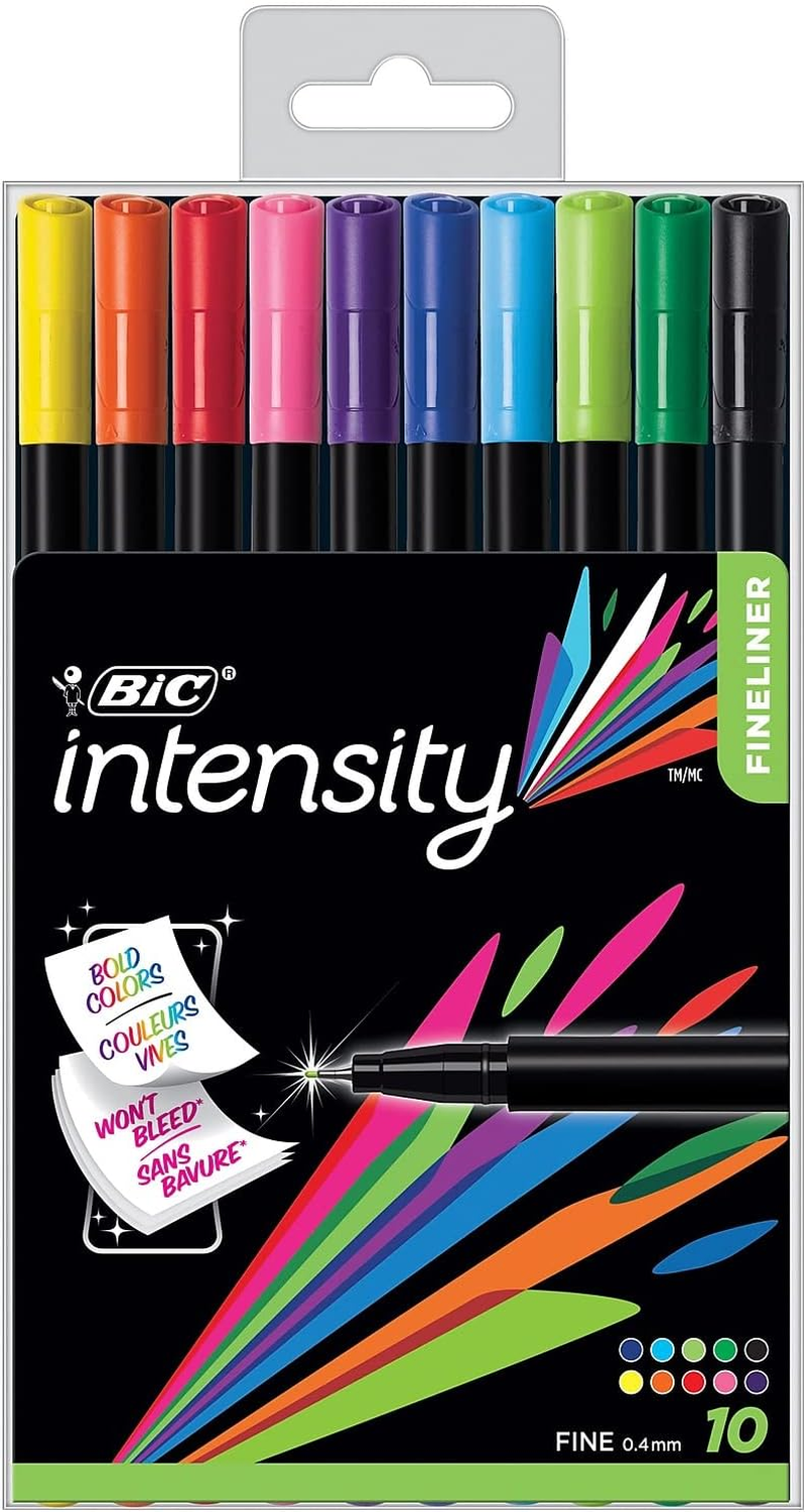 BIC Intensity Fineliner Felt Tip Pen Fine Point (0.8 Mm) - Assorted Colours, Pack of 4 Fineliner Pens, 942082