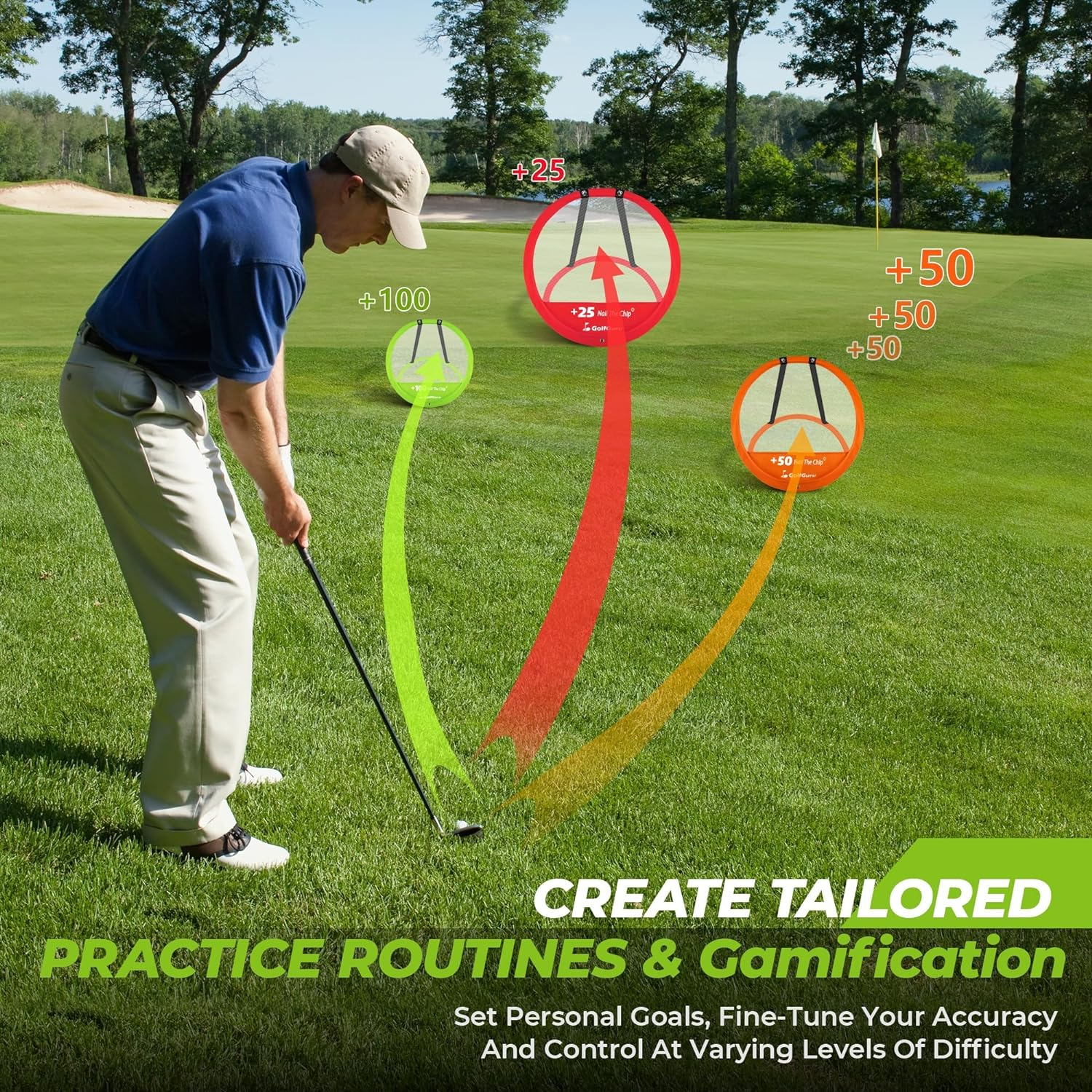 Golfguru Golf Chipping Net, Score Marked 3 Color Golf Practice Net with Dual-Turf Golf Mat, Portable Carry Bag, Chipping Golf Net for Indoor and Outdoor Training image number 3