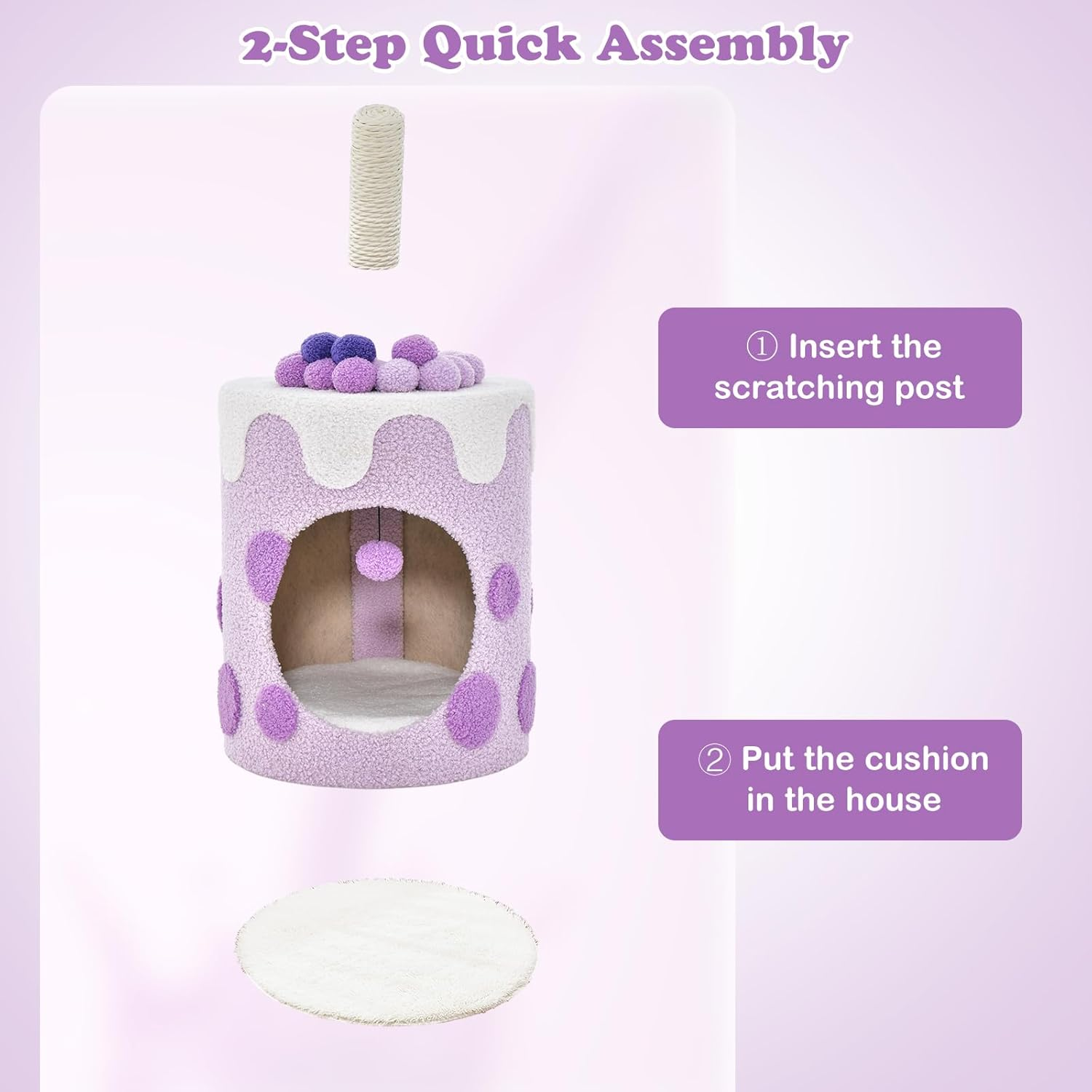 Costway Bubble Tea Cat Tree Tower Cat Condo Furniture W/Scratching Post Dangling Ball Toy Multifunctional Cat Furniture Indoor Cats Cute Kitten Activity Center (Purple & White) image number 3