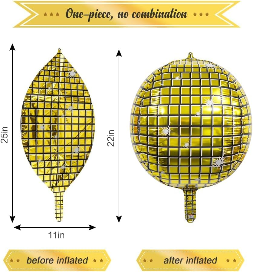 Disco Ball Balloons Gold Balloons for Disco Party Decor 22 Inch Big 4D round Metallic Disco Foil Mylar Balloons Gold Party Decorations for 70S 80S 90S Themed Party Birthday Bachelorette Party 6 PCS image number 5
