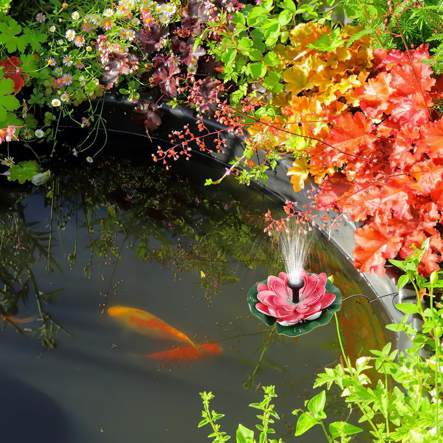 Gadpiparty Solar-Powered Floating Lotus Leaf Garden Fountain 7V 1.2W Cherry Red Outdoor Pond Decoration Water Feature for Pool Landscaping