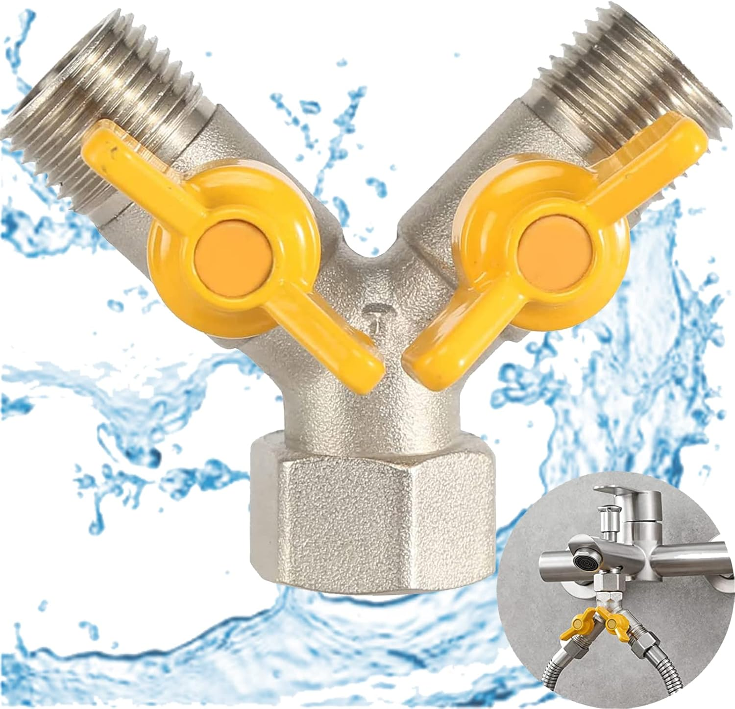 3-Way Y-Splitter Valve, 1/2 Inch Brass Body, Silver, Multi Port Valve, Y Valve, Garden Hose, Washing Machine, Water Tank, Water Filter, Shower image number 6