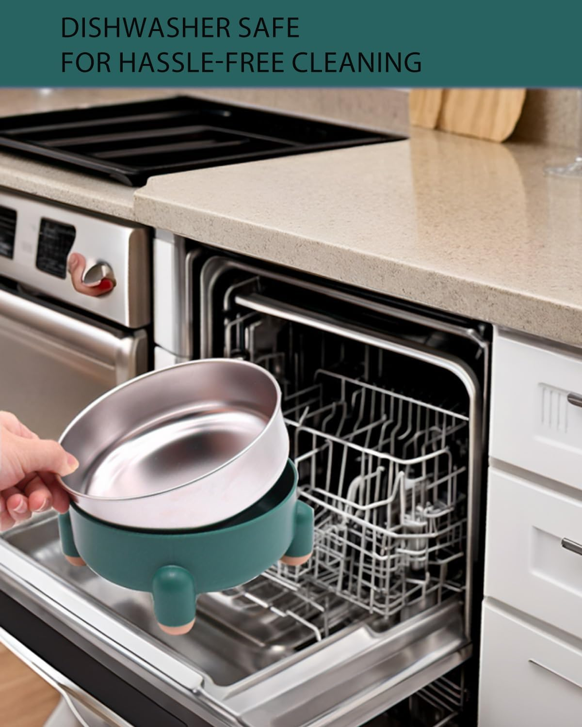 2-Pack Stainless Steel Cat Bowls - Non-Slip Tilted Metal Pet Food Bowls for Cats & Small Dogs, Prevents Feline Acne, Dishwasher Safe, Nordic Design, 3 Cups (24 Oz Each), Green image number 3