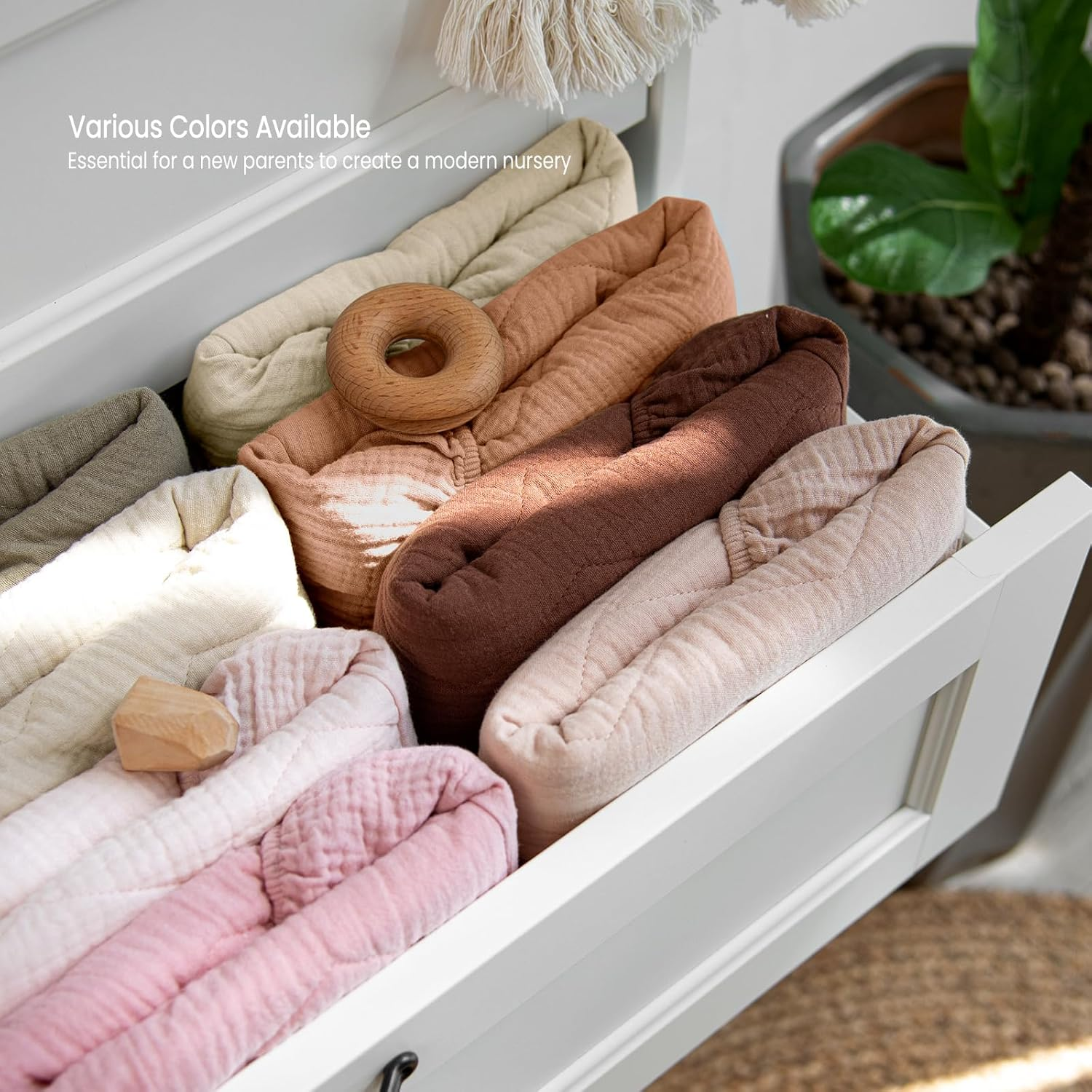 Lulumoon Muslin Changing Pad Cover: Baby Cotton Quilted Changing Table Cover - Soft Changing Pad Sheets for Boys Girls - Beige  Caramel image number 6