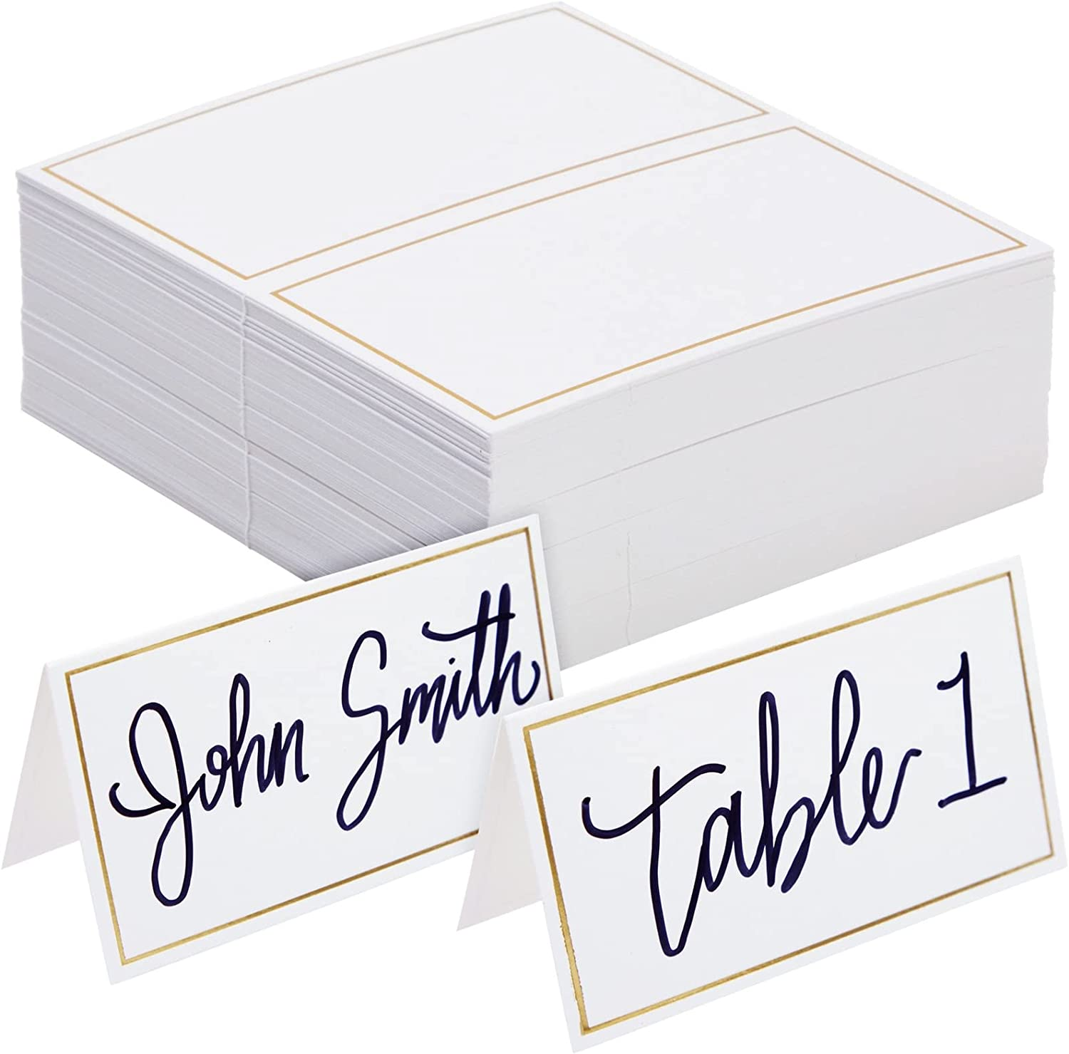 Pack of 100 Place Cards - Small Tent Cards with Gold Foil Border - Perfect for Weddings Banquets Events 2 X 3.5 Inches image number 3
