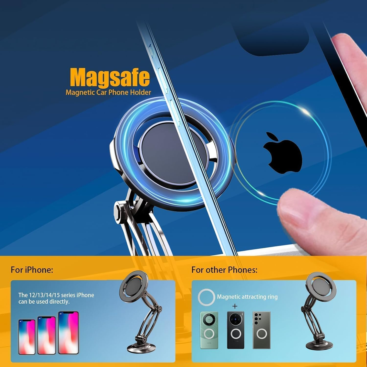 RUNGOS 1080&deg;Rotatable for Magsafe Car Mount [Strong N54 Magnet] [3 Universal Ball Robotic Arm] Indestructible Adjustable Collapsible Magnetic Car Mount Phone Holder for Dashboard Windshield Desk Etc. image number 1