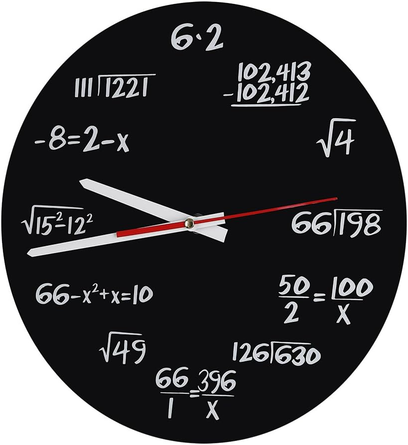 Creative Math Wall Clock Acrylic Funny Mathematical Formulas Clock Pop Quiz Clock Black and White Unique Math Equation Clock for Classroom, Home, Office image number 6