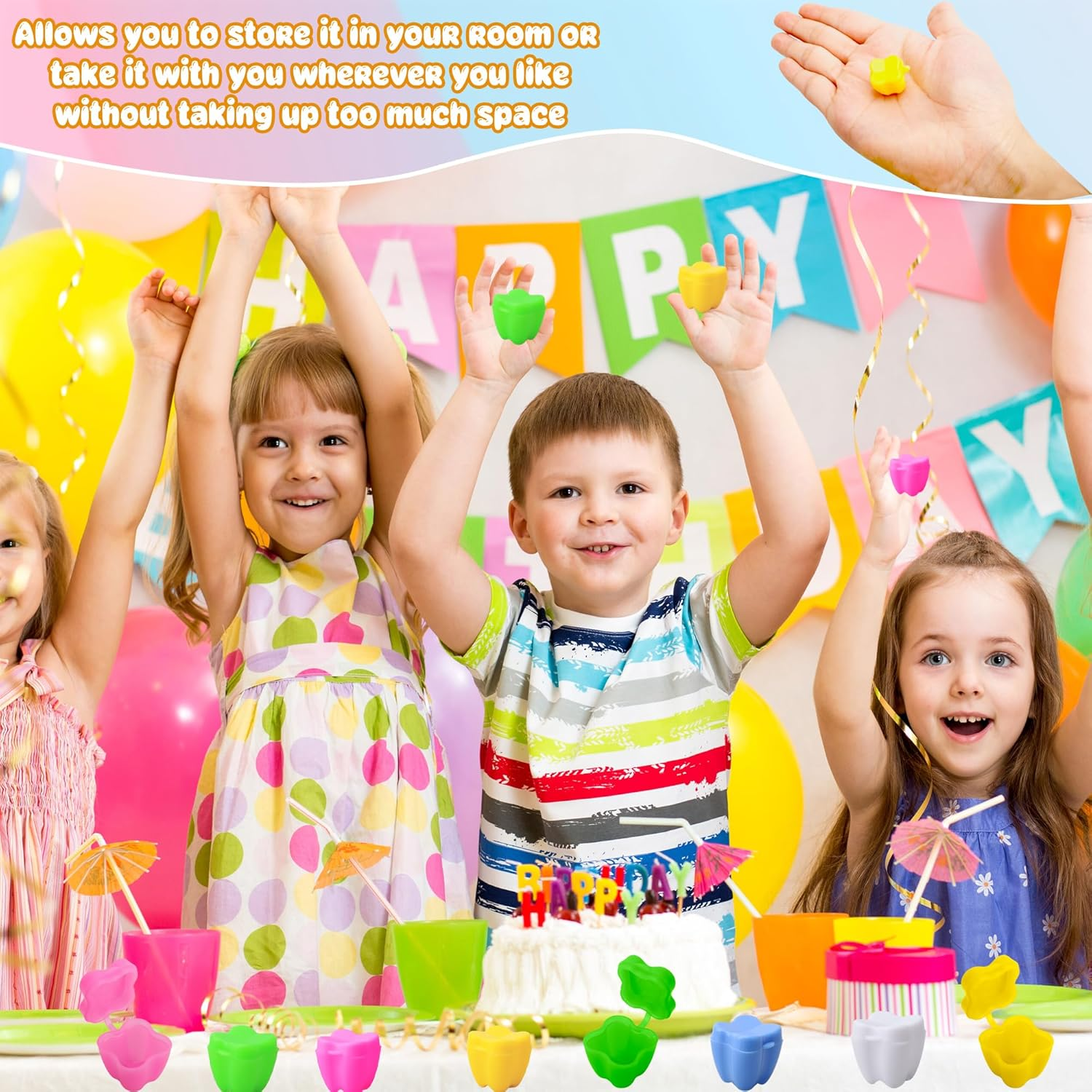 300 Pcs Kids Plastic Lost Tooth Holders Multicolor Tooth Savers Bulk Mini Tooth Treasure Chest for Boys Girlsdentist Office Giveaways Keepsake Party Supplies, 5 Colors image number 5