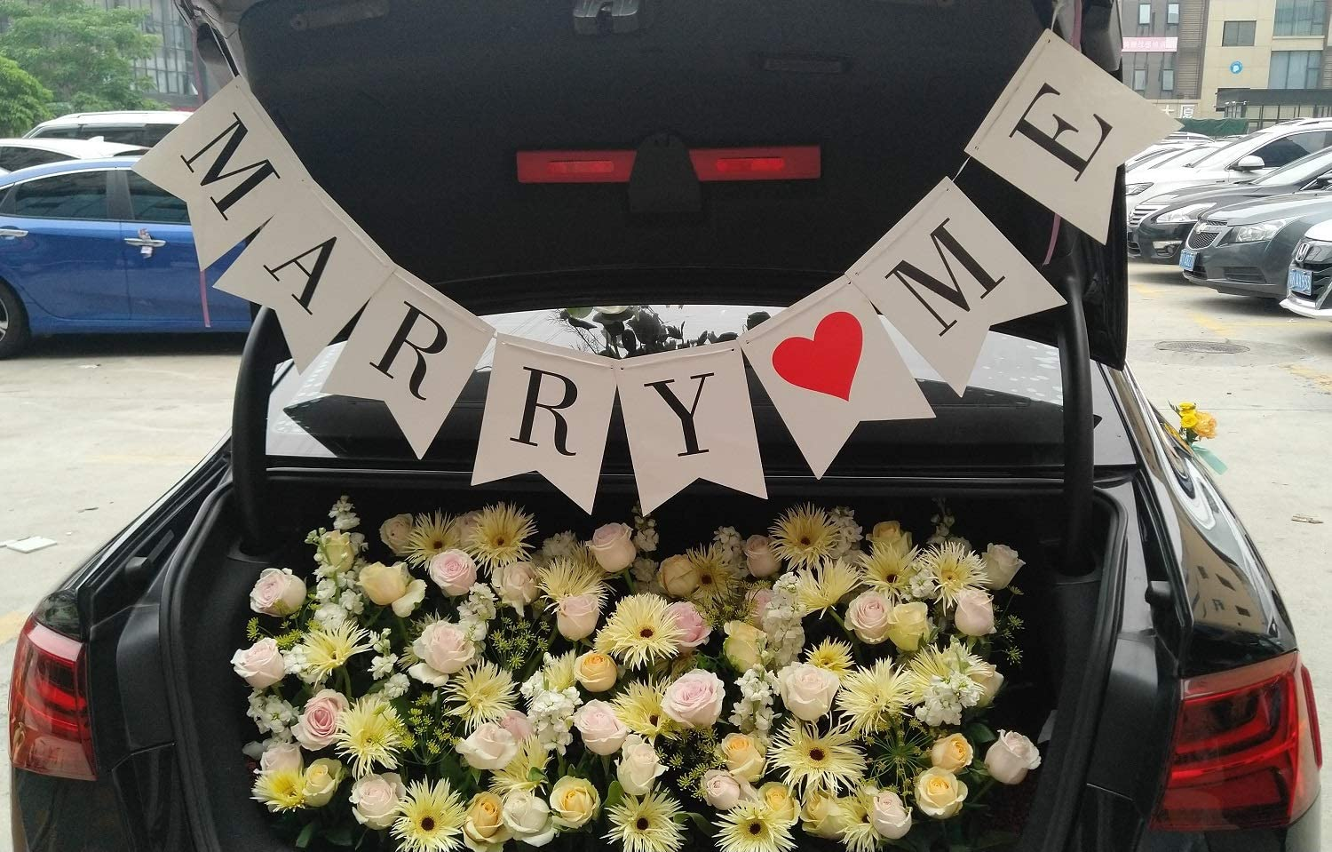 Marry Me Banner, White Cardboard with Black Letters, Swallowtail Design Hanging Signs for Valentine'S Day, Engagement, Marriage Proposal Bridal Shower, Wedding