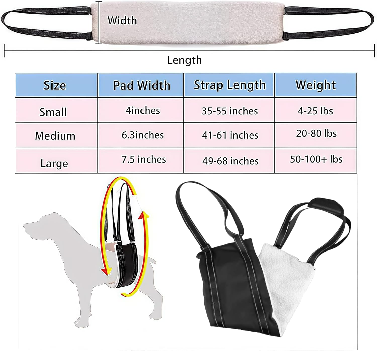 Adjustable Dog Harness Dog Walking Aid Dog Stairs Dog Rear Lift Support Harness Small, Medium and Large Dog Rehabilitation Carry Strap for Spinal Cord Infarction Osteoarthritis image number 3