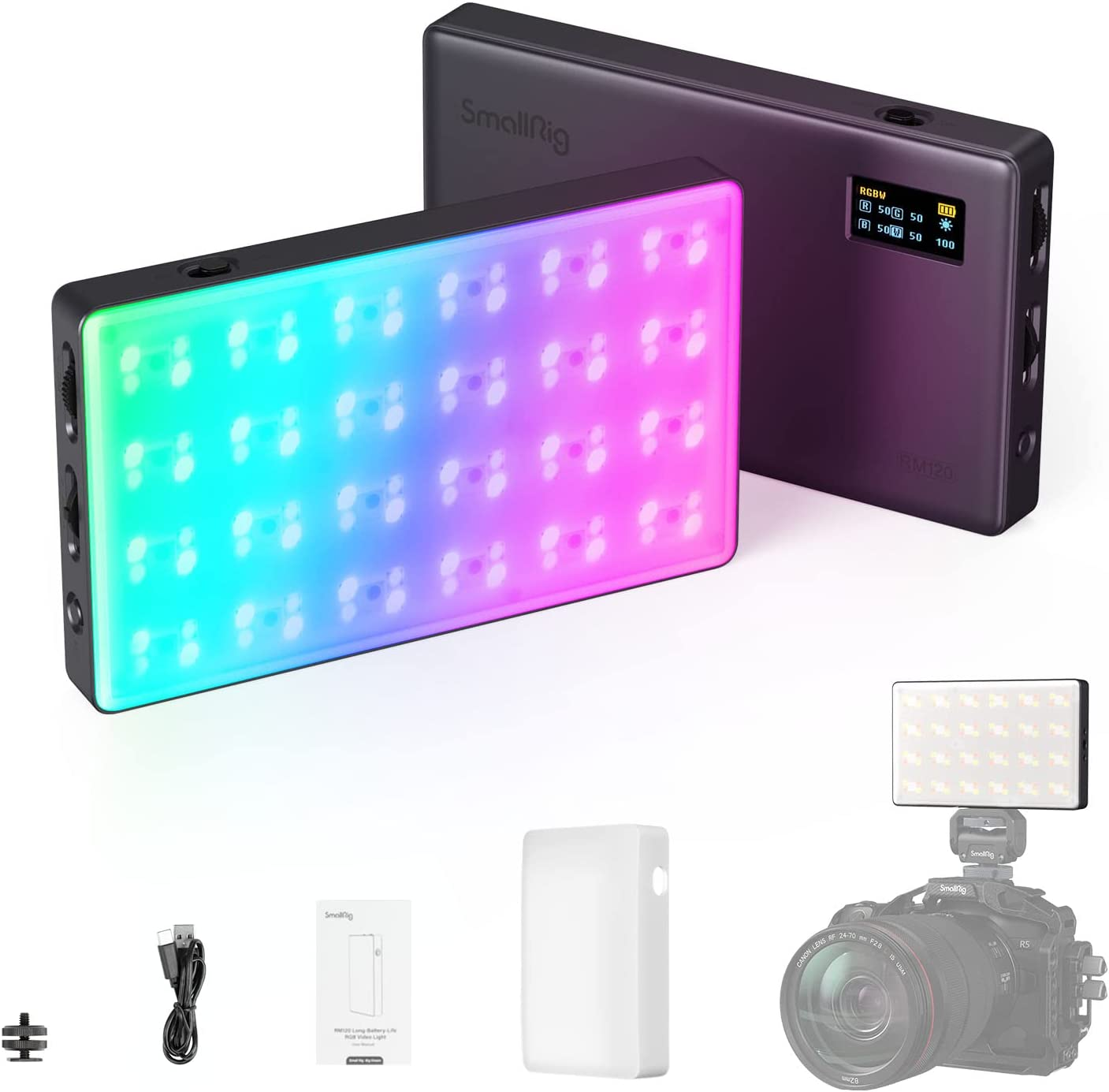 Smallrig RM120 RGB Video Light Portable on Camera,5000Mah Long Battery Life,Professional Video Conference Lighting 2500K-8500K 98+ CRI Full Color LED Light Panel for Tiktok,Photography - 3808 image number 4