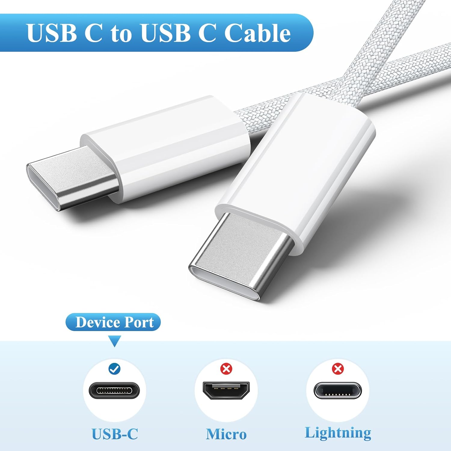 USB C Cable for Samsung Galaxy A16 S25 A05S Charger Cable 1M/2Pack, USB C to Type-C Cord PD Fast Charging Type-C Charger Cord for Samsung Galaxy A56 A26 A55 A15 S24 S23 Ultra S22 S21 S20 FE image number 3
