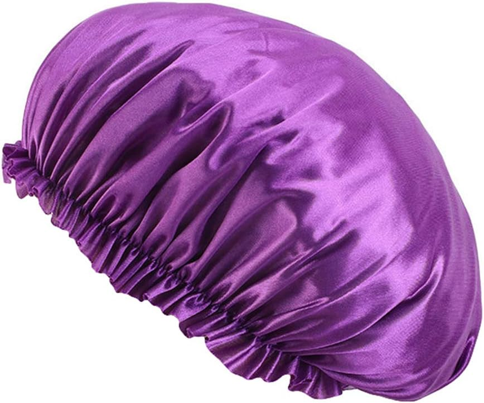 COMVIP Women Imitated Silk Solid Elastic Band Sleep Hair Bonnet Chemo Cap J: Dark Purple image number 2