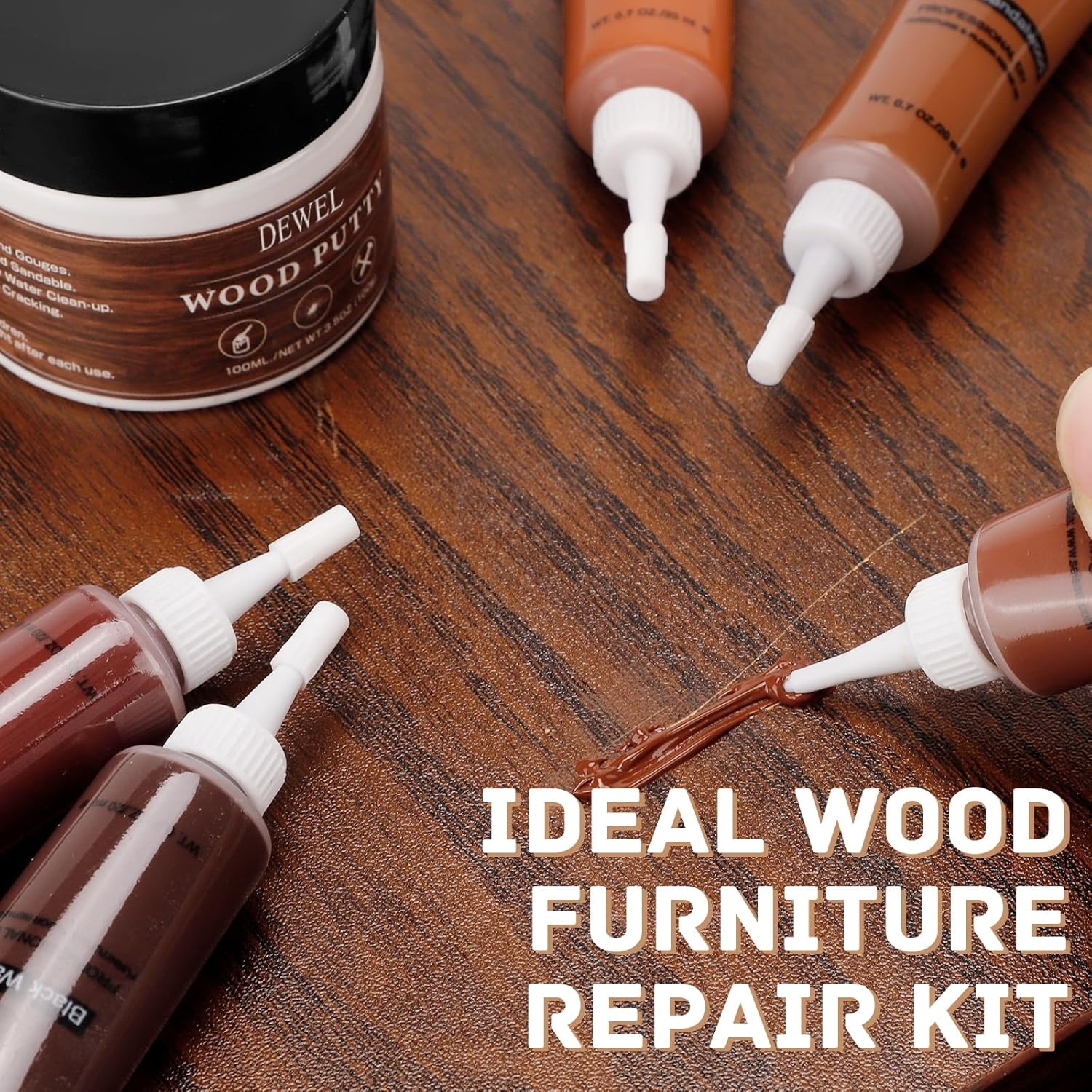DEWEL Wood Filler, Upgrade Wood Floor and Furniture Repair Kit, 18 Colors Wood Floor Scratch Remover, Wood Putty and Wood Polish for Wood Scratches, Crack, Holes, Laminate, Cabinet, Table, Oak, Walnut image number 3
