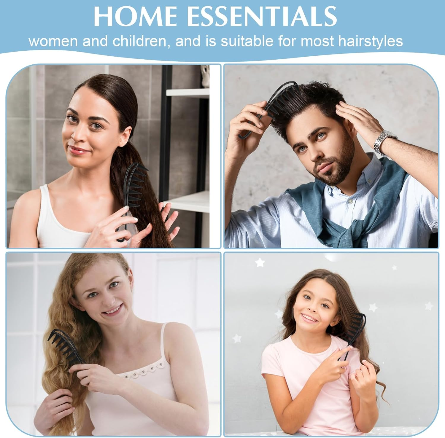 WLLHYF Wide Tooth Comb, Shark Teeth Hair Combs Professional Salon Afro Hairstyle Tool Anti-Static Hair Styling Accessories for Men Women Styling Wet Wavy Hair Wigs image number 5