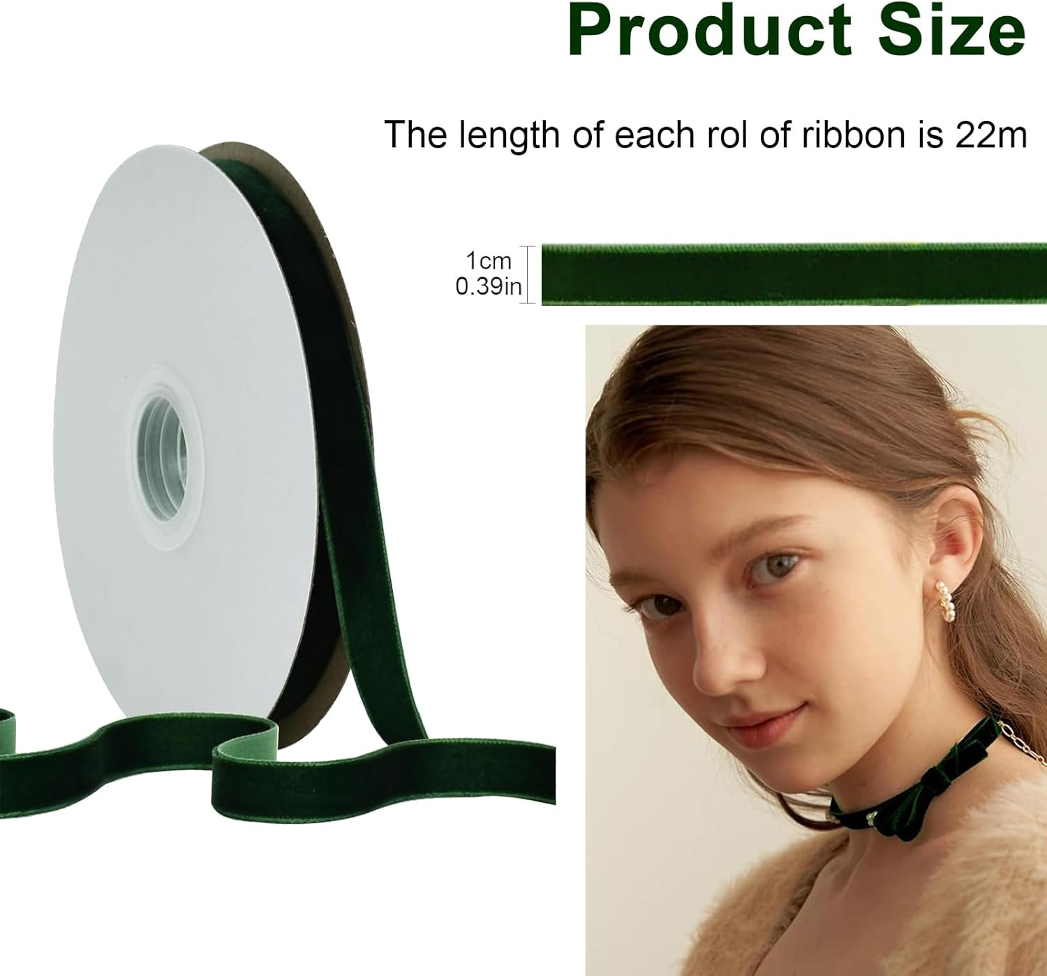 YQQZQ Vintage Velvet Ribbon, 10Mmwidth 22M Length,Ldeal for Gift Wrapping Craft Hairchoker Wrap Gifts for Mother'S Day (Green) - Golden image number 6