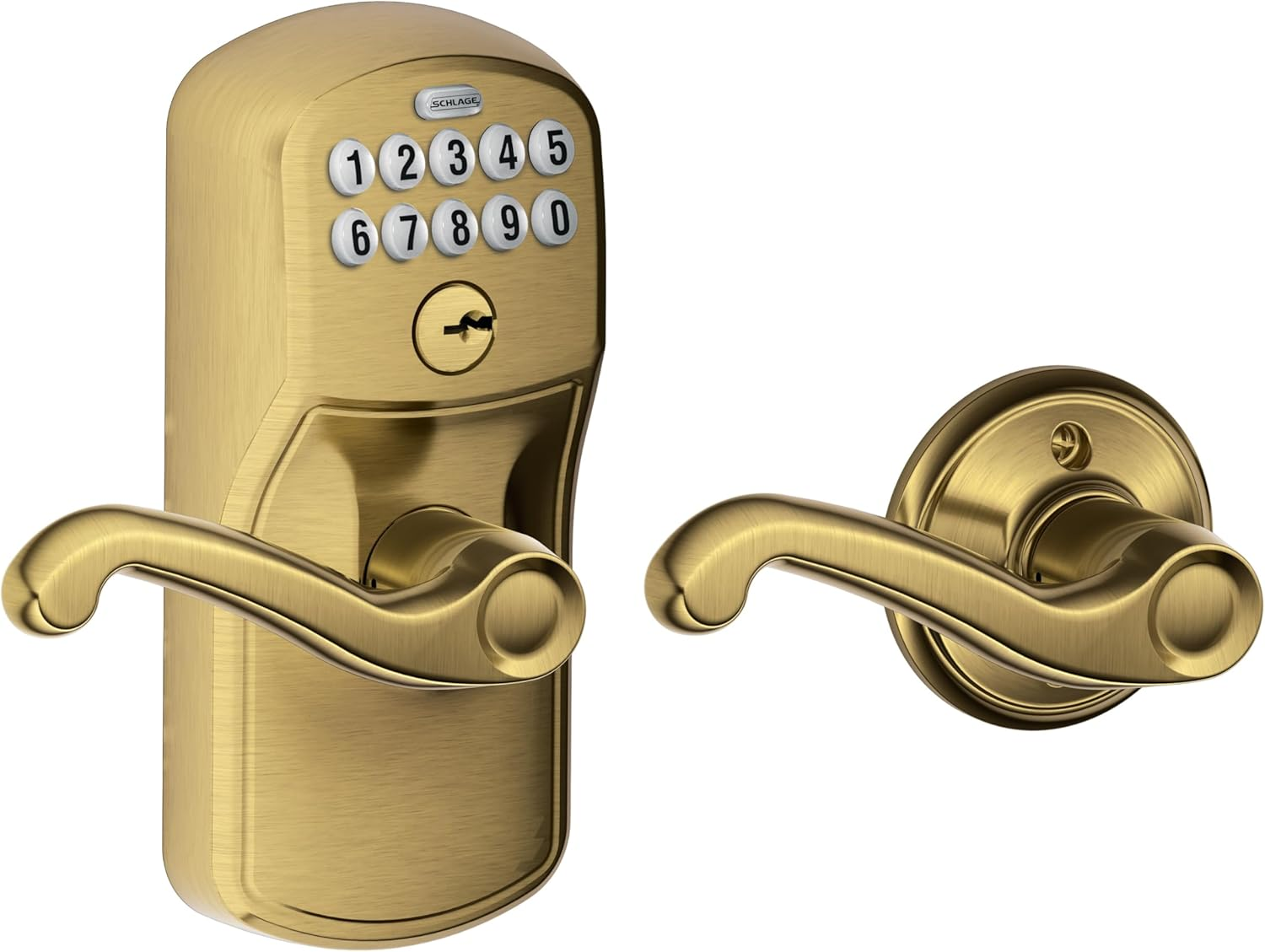 Schlage FE575 CAM 619 Acc Camelot Keypad Entry with Auto-Lock and Accent Levers, Satin Nickel image number 5
