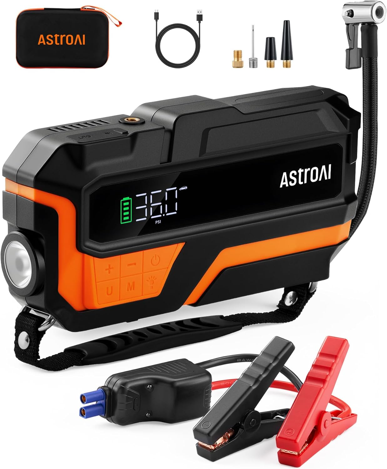 Astroai 6000A and 150PSI Car Battery Booster Jump Starter Tyre Inflator, Jump Starter Power Pack with Air Compressor, for 12V Vehicles (10L Petrol/8L Diesel), Intuitive LED Screen, Full Accessory Kit image number 5