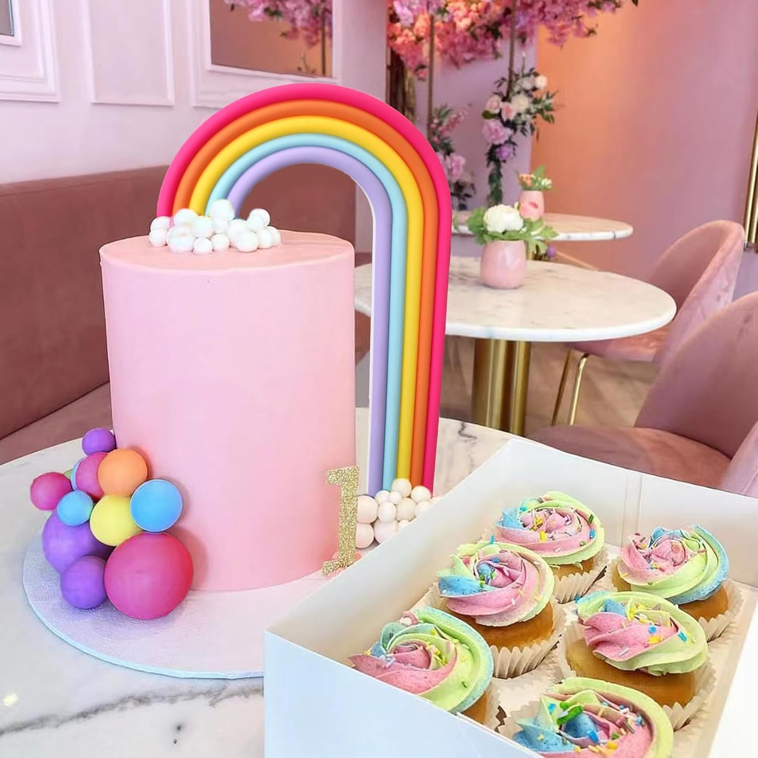 HAVAGDTM 28PCS Rainbow Cake Toppers Colorful Balls Decorations for Wedding Baby Shower Girls Boys Birthday Party Supplies (Colorful) image number 6