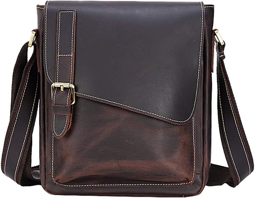 TIDING Vintage Leather Crossbody Bag for Men Women Messenger Bag Fits 10 Inch Tablet Flap over Man Purse Handbag image number 1