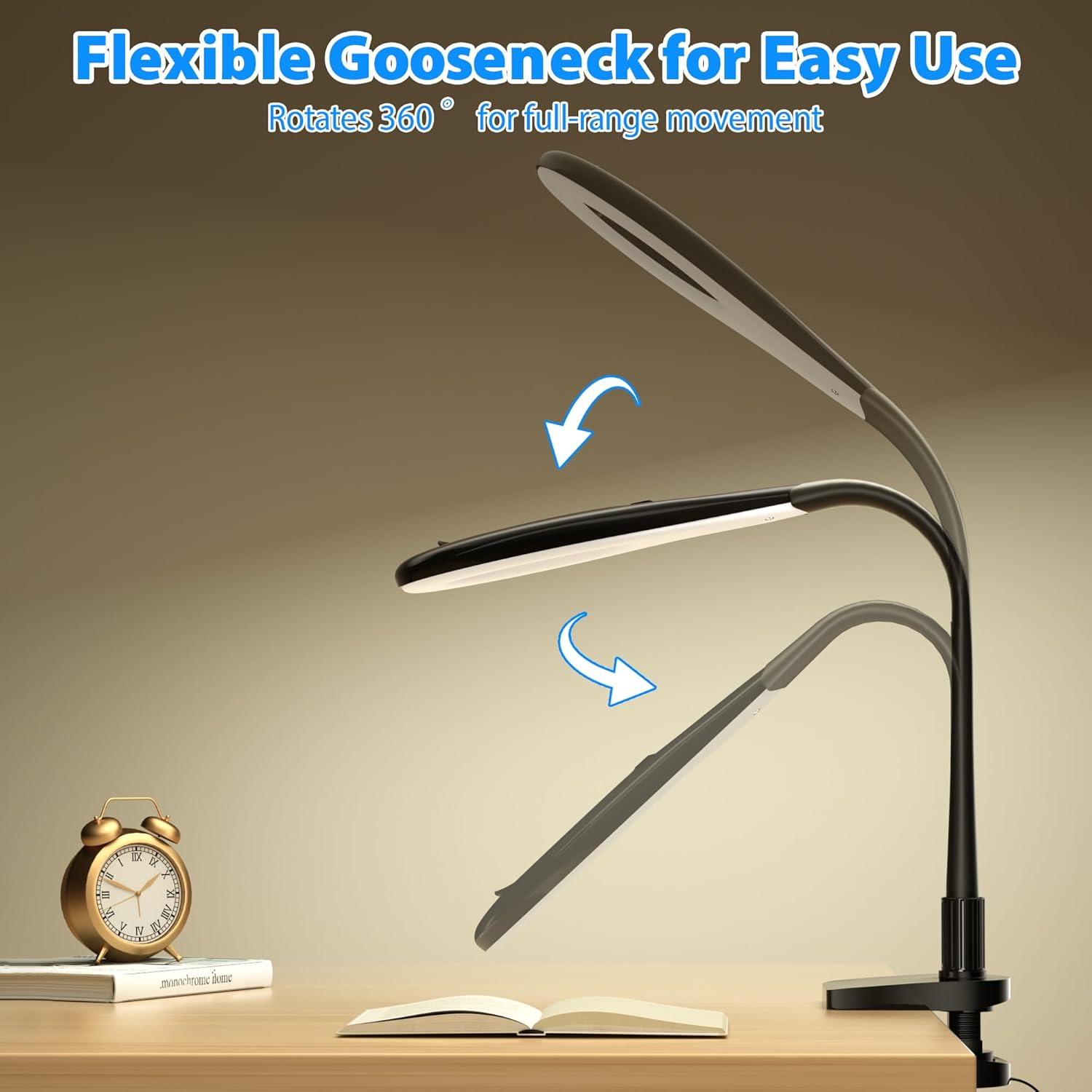 Deeloop Desk Magnifying Glass with Light and Stand, Flexible Gooseneck 5X&3X Real Glass Lens LED Magnifying Desk Lamp with Clamp, Hand Free Magnifying Lamp for Reading,Crafts, Repair,Close Work image number 4