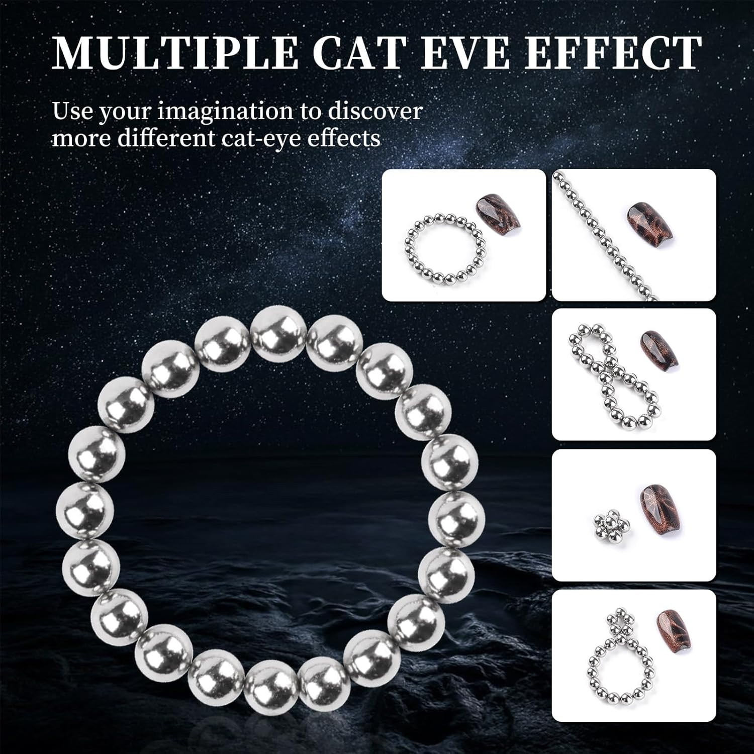 Heemeei 47 Pieces Cat Eye Magnets for Nails, Square and Beaded Nail Magnets for Nail Art, Cat Eye Magnet for Nails, Set of Strong Nail Magnets, Magnet Tool image number 4