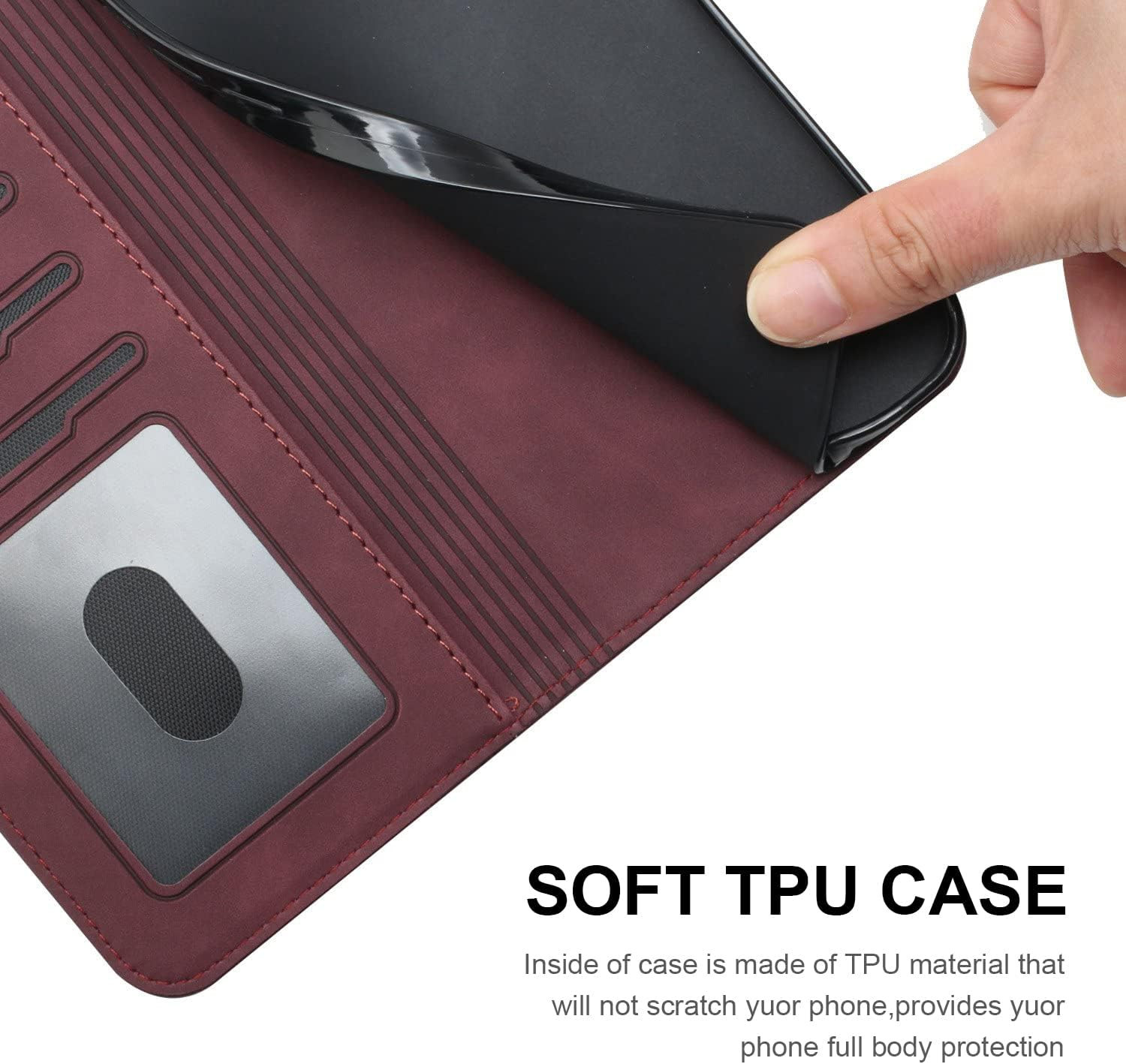 Aswant Mobile Phone Case for Motorola Edge 60 Fusion Leather Premium Flip Case Card Slot Magnetic Buckle Holder Protective Case for Motorola Edge 60 Fusion (Red) image number 2