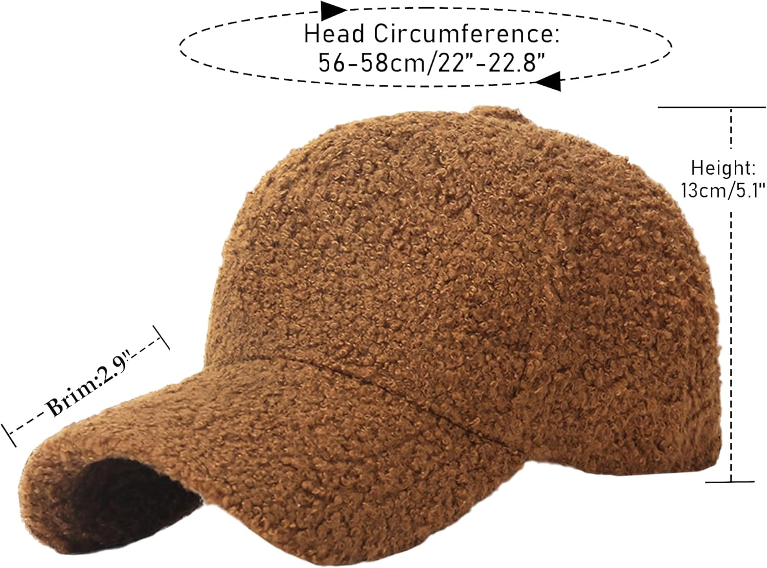 Lamb-Wool Baseball-Caps Warm-Winter Teddy-Fleece Hip-Hop Cap for Men Women Outdoor Travel - Khaki image number 5