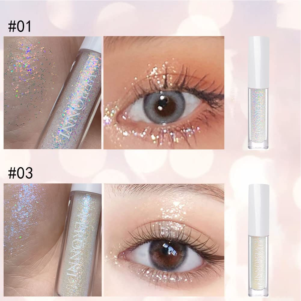 Liquid Glitter Eyeshadow 2Pcs,Glitter Eyeshadow Makeup Kit,Shimmer Liquid Eye Shadow Stick,Waterproof Long Lasting Shiny Colorful Glitter Eye Shadow for Women (#01#03)
