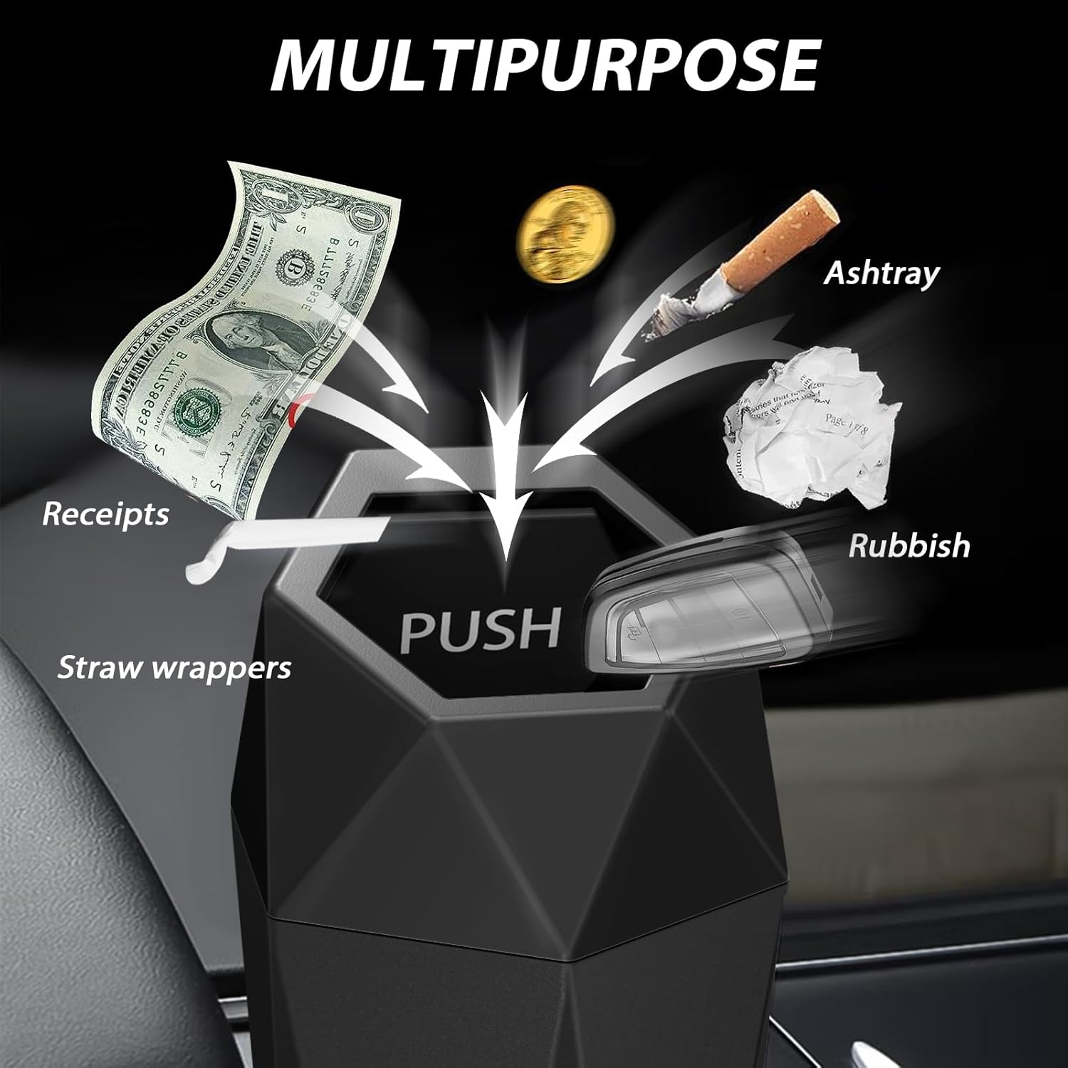 Keyiduid Car Trash Can with Lid, 2 Pack Cup Holder Garbage Can for Car, Leakproof Small Trash Bin, Mini Trash Can for Cars, Home, Bedroom, Office (Black) - 1, Gold image number 5