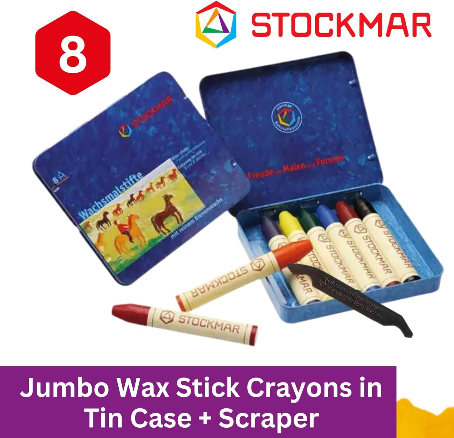 Wax Crayons with Pure Beeswax Sticks in Tin Box, Assorted Colors (Pack of 8) image number 6