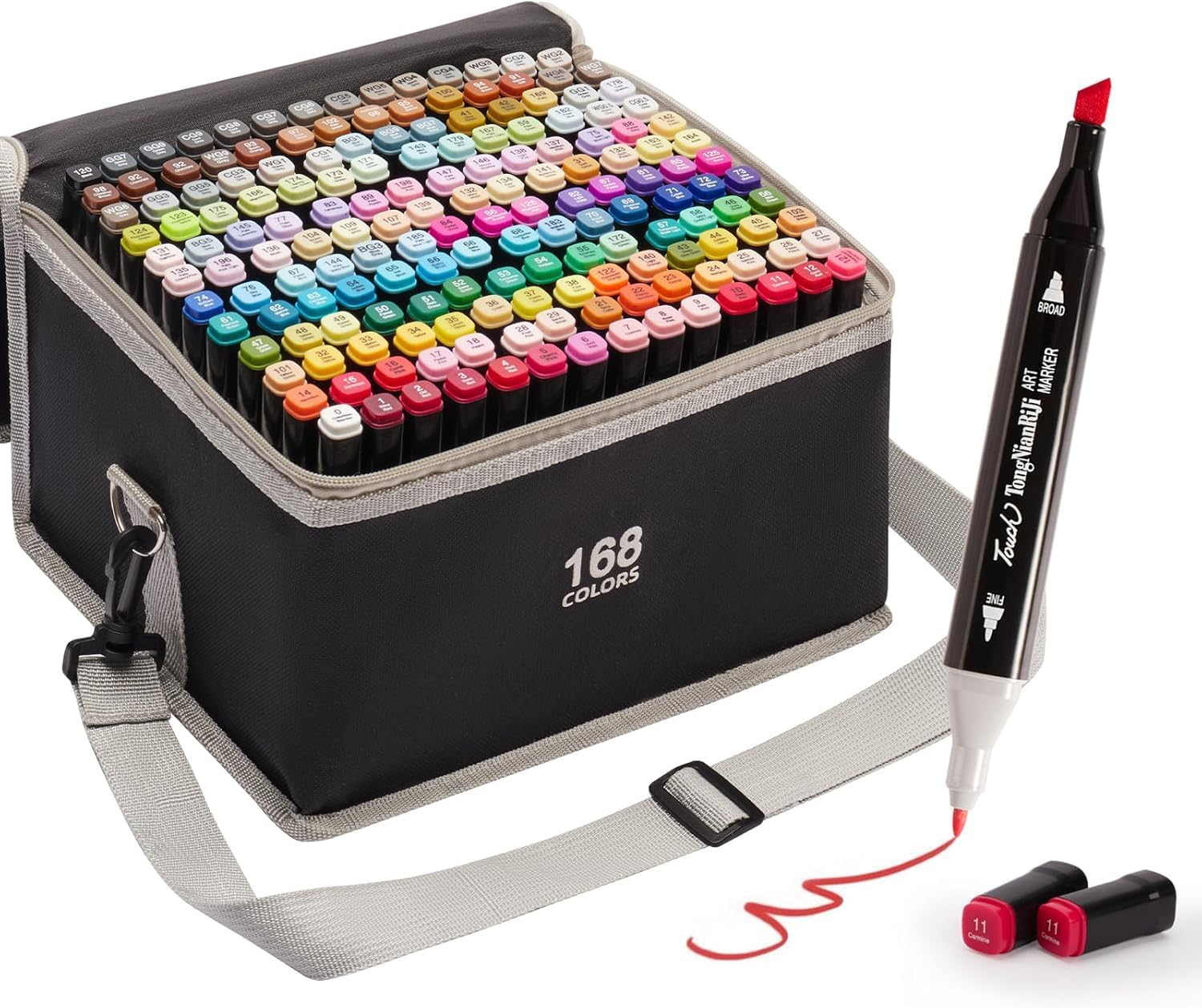 168 Alcohol Markers Set: Brush & Dual Tip Professional Markers with 168 Colours Marker Pen, Storage Bag & Strap - Alcohol-Based for Drawing/Adult Coloring (Skin Tones) image number 1