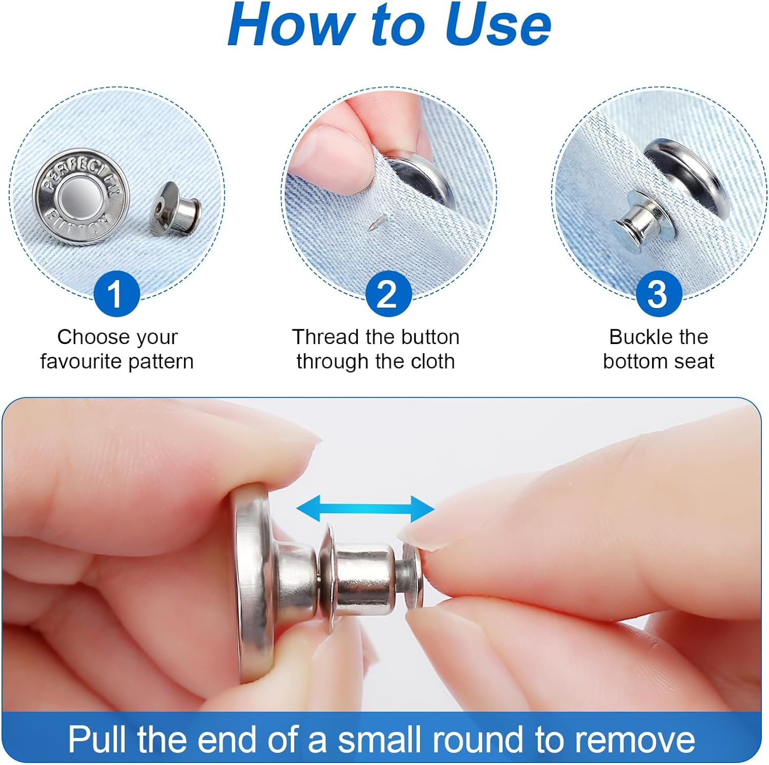 Ceryvop 12 Set Buttons Pin for Loose Jeans, Jeans Button Adjuster for Pants, No-Sew Waist Tightener Pins for Pants, Make Loose Jeans Smaller, Adjustable Pants Button Replacement image number 3