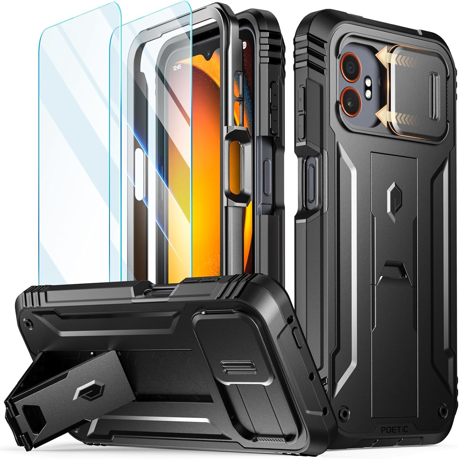 Poetic Revolution Case Compatible with Galaxy Xcover7 Pro 5G, [Slide Camera Cover], [20FT Mil-Grade Drop Tested], Full-Body Military Grade Rugged Dual-Layer Shockproof Cover with Kickstand, Black image number 3