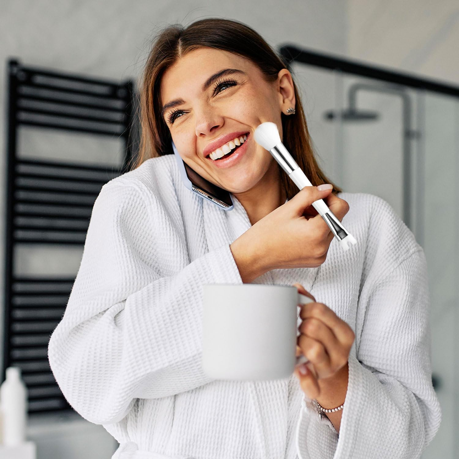 NQEUEPN U Shaped Dual End Nose Contour Brush, Synthetic Fibers, White, for Contour, for Face Blending