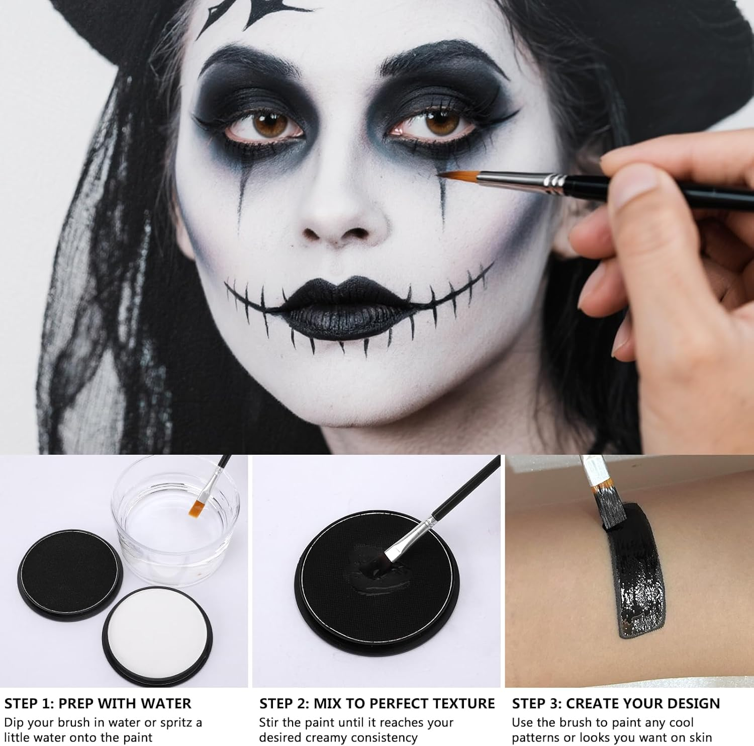 Erinde Blue Professional Face and Body Paint Kit, High Pigment Makeup Kit for Adults, Easy Apply and Wash Off, Vibrant Long-Lasting Colors for Halloween, Carnival, Music Festival, Cosplay Party image number 4