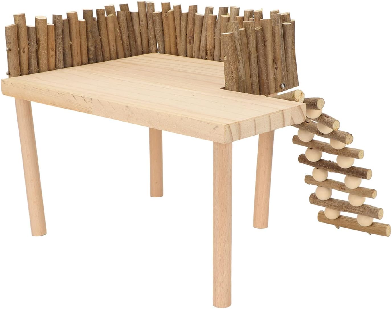 Hamster Climb Platform Decorative Wooden Small Pet Activity Playground with Ladder for Golden Bear Sugar Glidersmall Animals Activity Set with Ladder Food Bowl image number 4